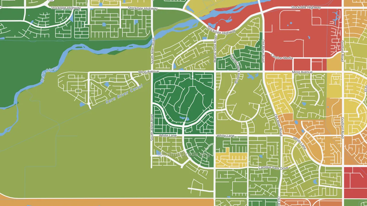 Seven Oaks at Grand Island, Bakersfield, CA Map of Robbery Rates