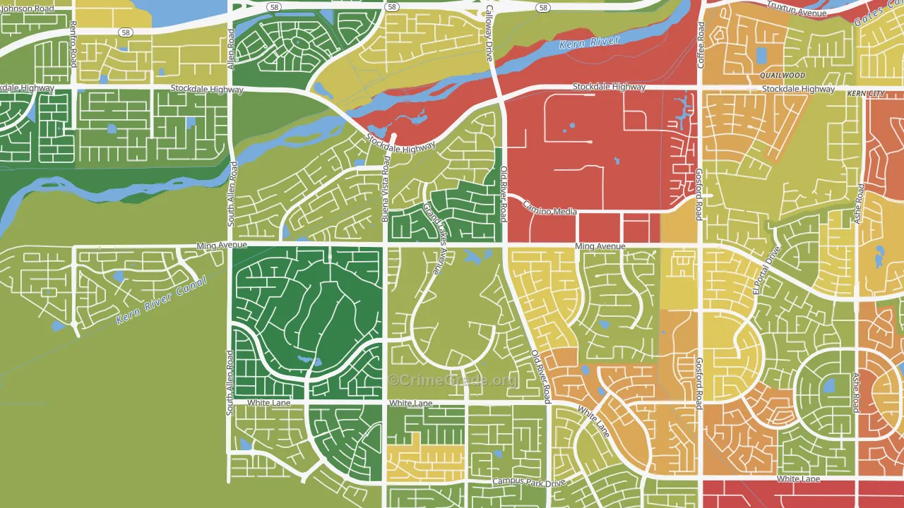 Seven Oaks, Bakersfield, CA Map of Robbery Rates