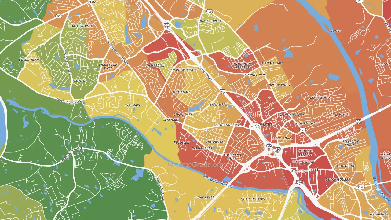 Seven Oaks, SC Map of Robbery Rates