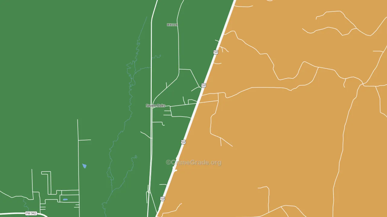 Seven Oaks, TX Map of Robbery Rates