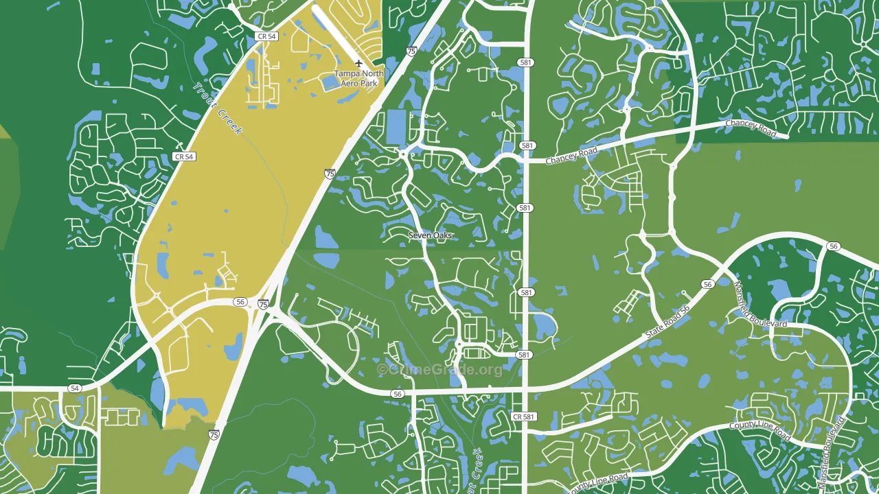 Seven Oaks, Wesley Chapel, FL Map of Robbery Rates