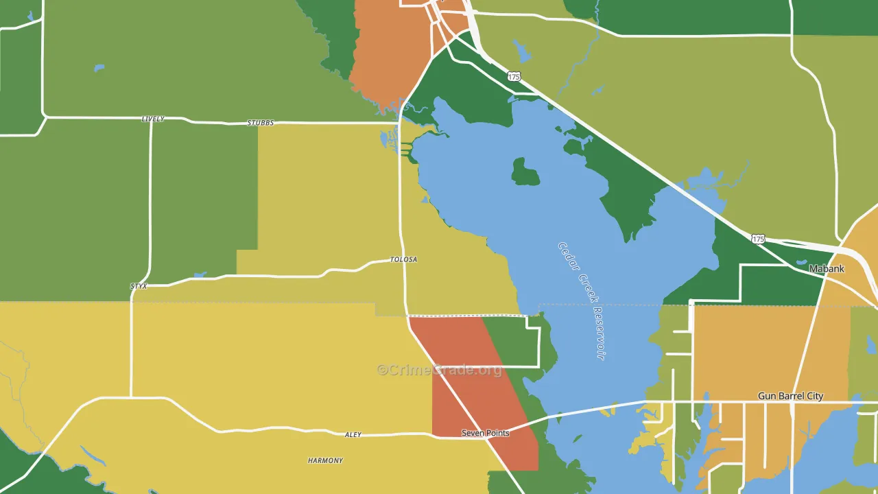 Seven Points, TX Map of Robbery Rates