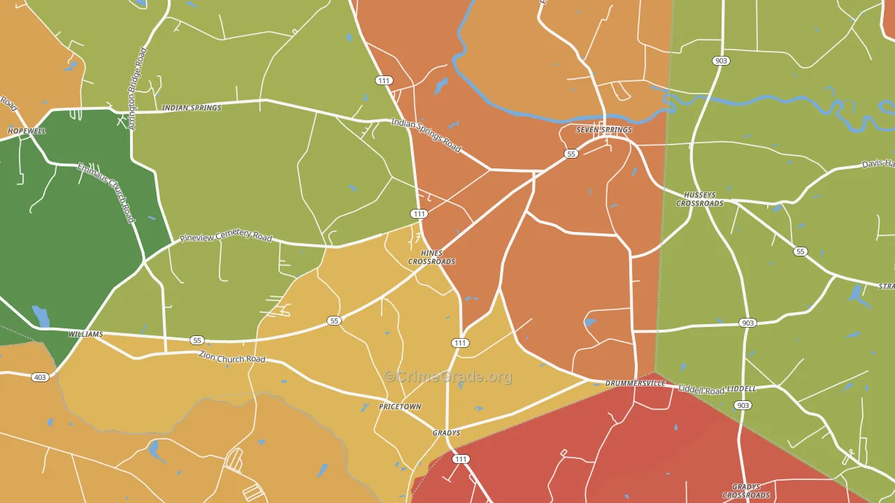 Seven Springs, NC Map of Robbery Rates