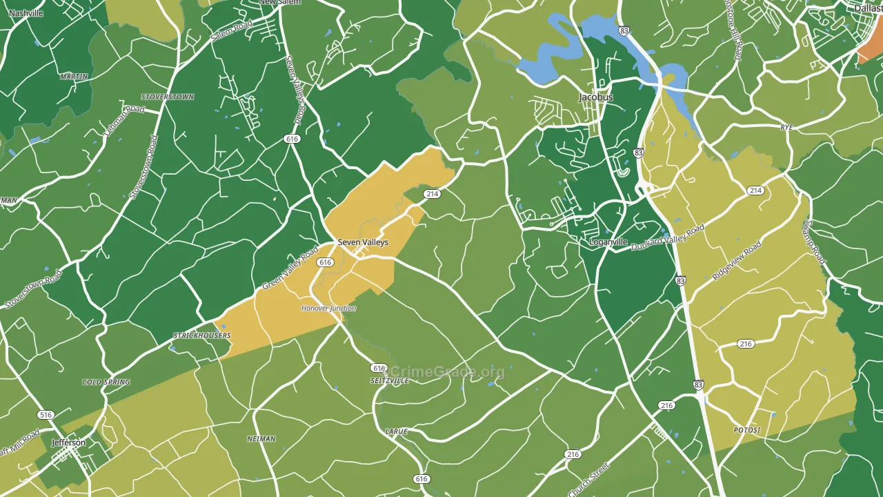 Seven Valleys, PA Map of Robbery Rates