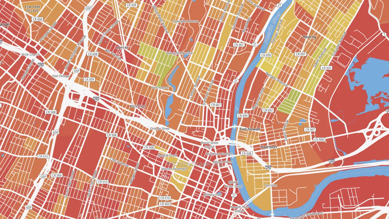 Seventh Avenue, Newark, NJ Map of Robbery Rates