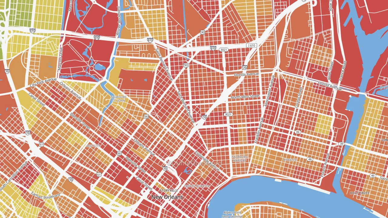 Seventh Ward, New Orleans, LA Map of Robbery Rates