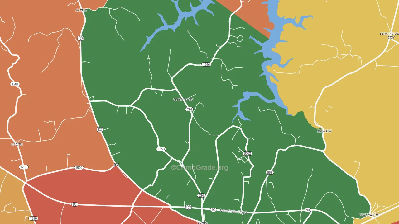 Seventy Six, KY Map of Robbery Rates