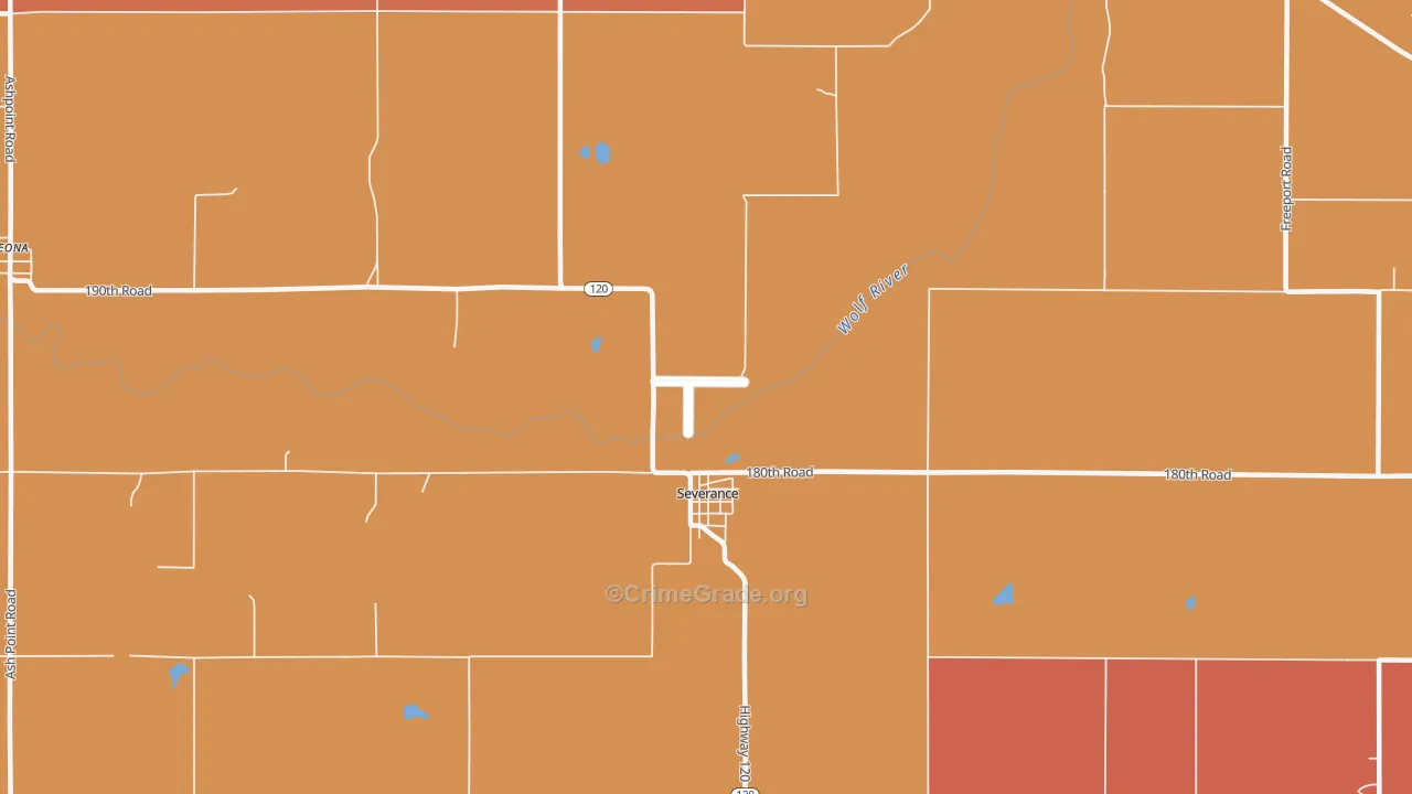 Severance, KS Map of Robbery Rates