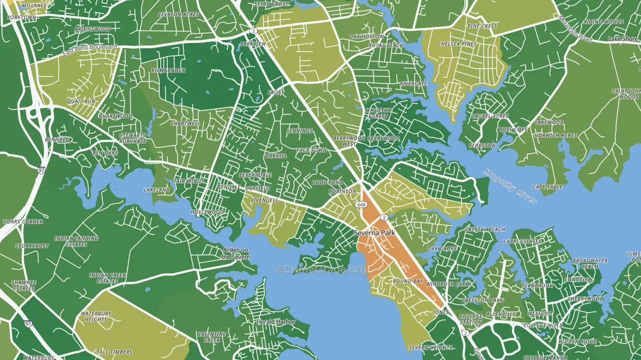Severna Park, MD Map of Robbery Rates