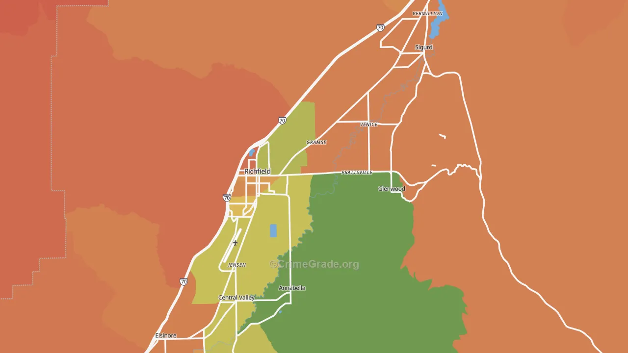 Sevier County, UT Map of Robbery Rates