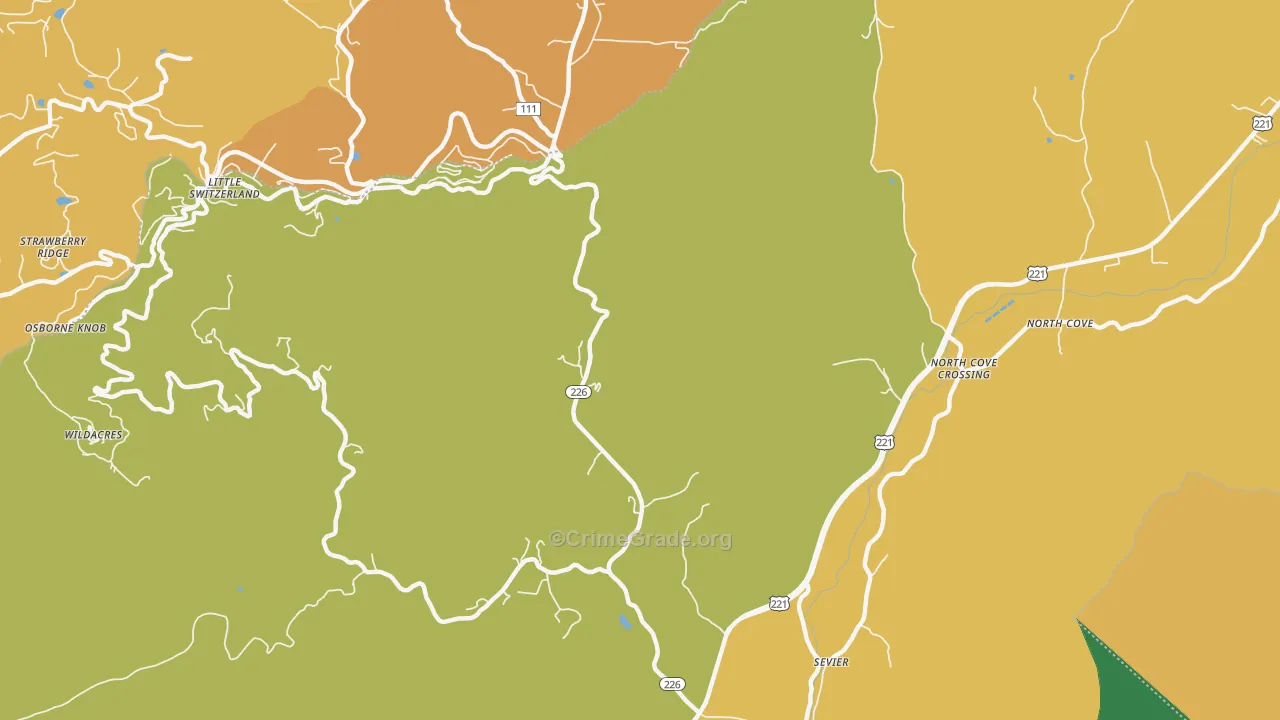 Sevier, NC Map of Robbery Rates