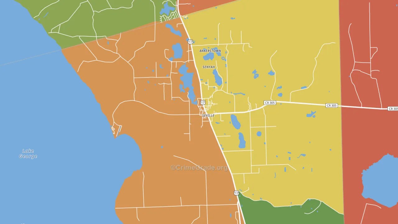 Seville, FL Map of Robbery Rates