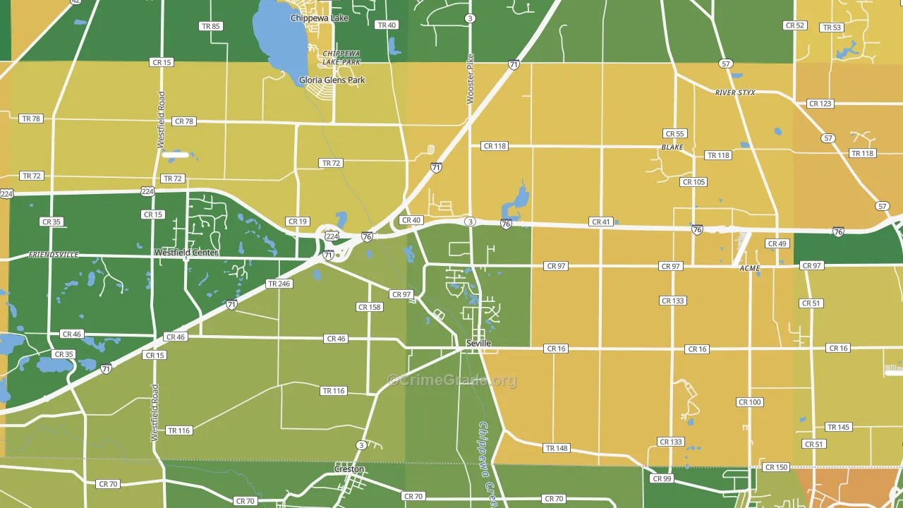 Seville, OH Map of Robbery Rates