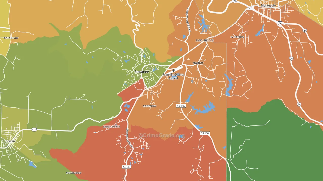 Sewanee, TN Map of Robbery Rates