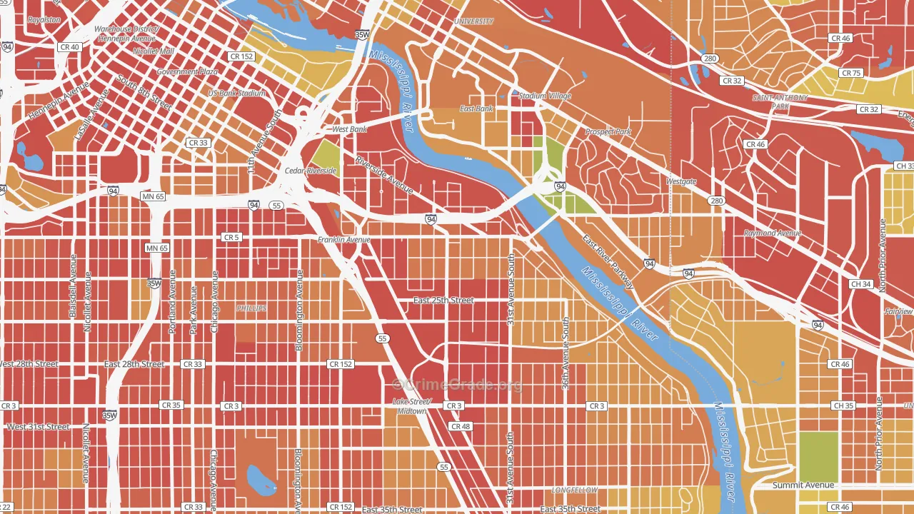 Seward, Minneapolis, MN Map of Robbery Rates
