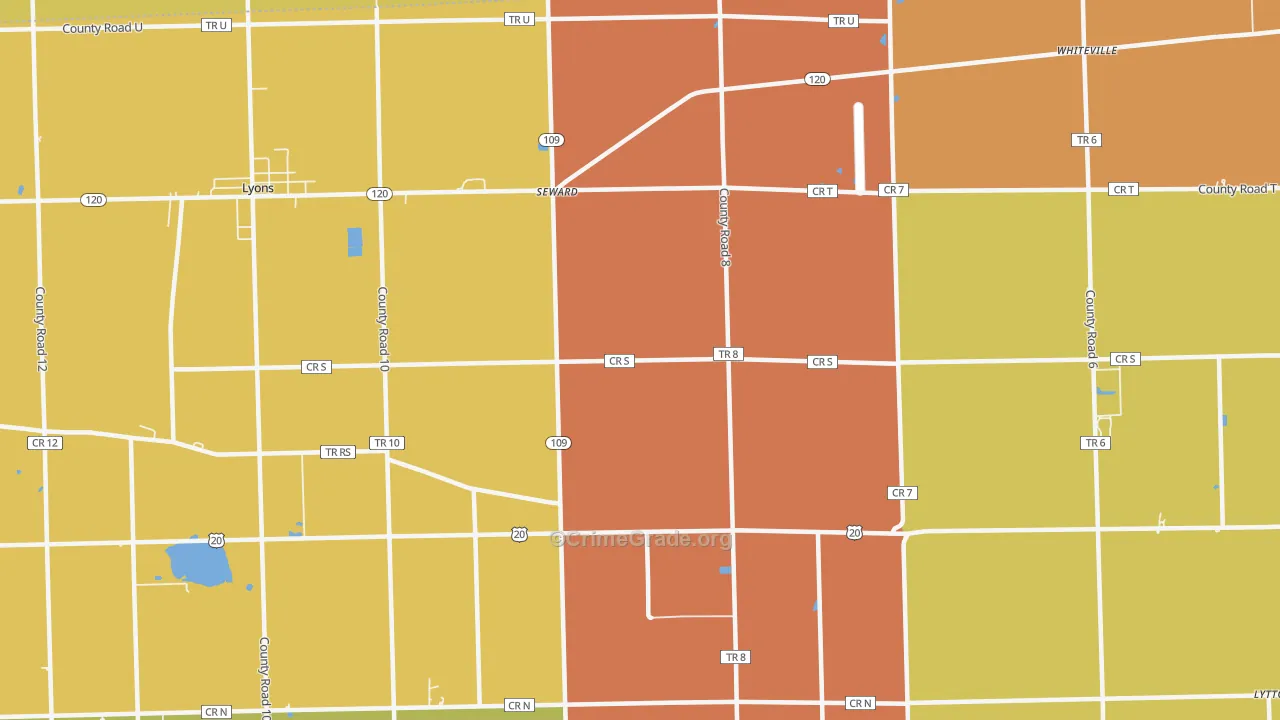 Seward, OH Map of Robbery Rates