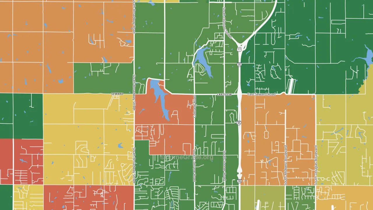 Seward, OK Map of Robbery Rates