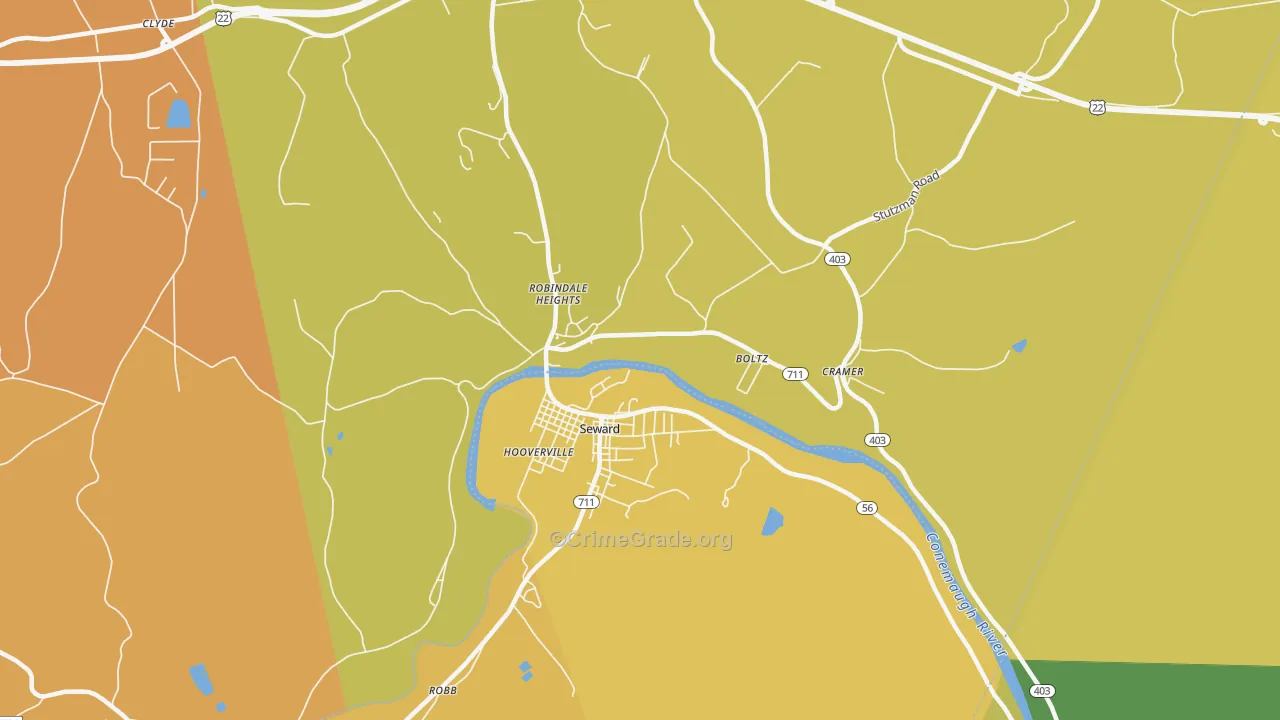 Seward, PA Map of Robbery Rates