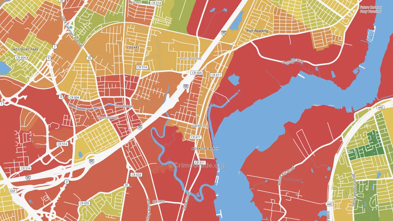 Sewaren, NJ Map of Robbery Rates