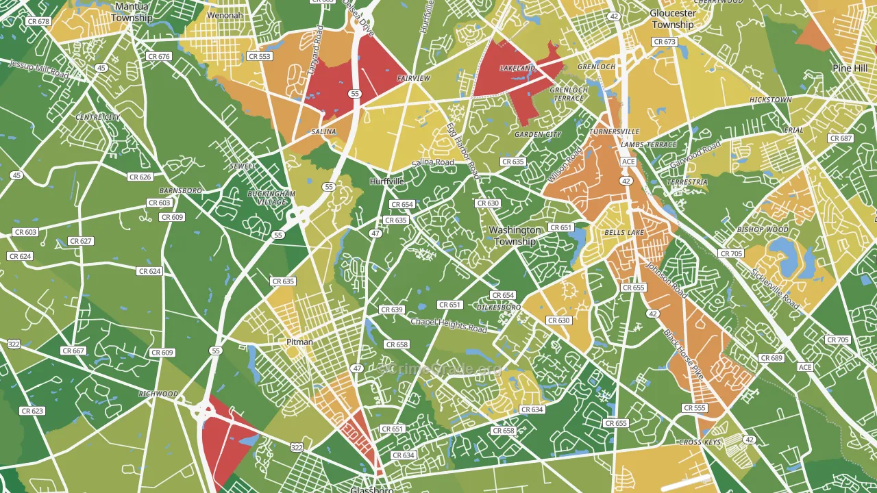Sewell, NJ Map of Robbery Rates