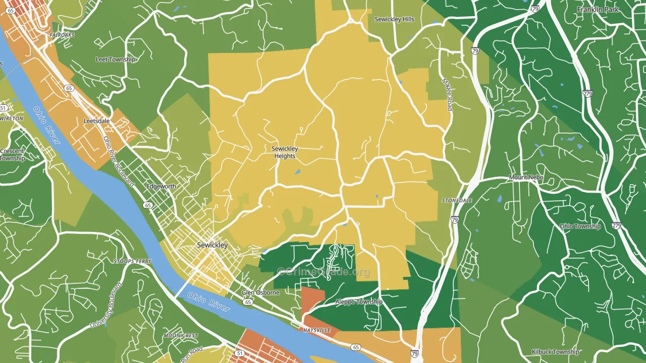 Sewickley Heights, PA Map of Robbery Rates