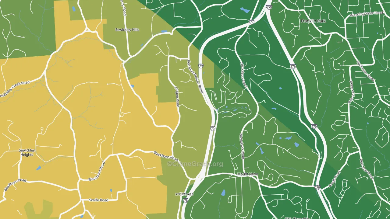 Sewickley Hills, PA Map of Robbery Rates