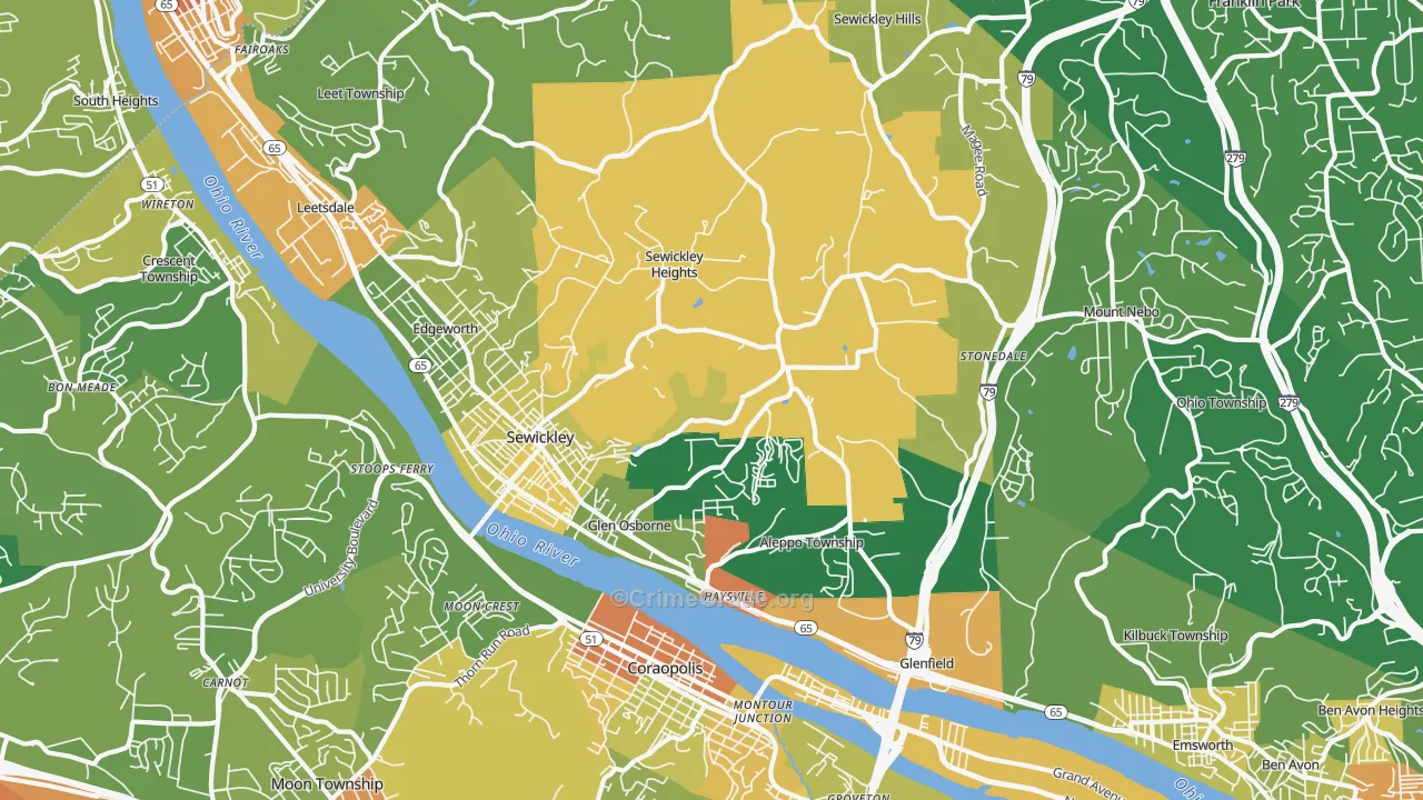 Sewickley, PA Map of Robbery Rates