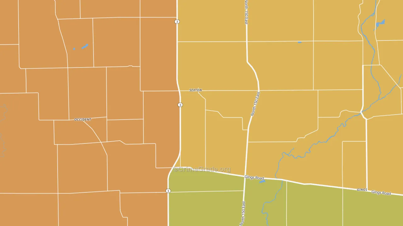 Sexton, IN Map of Robbery Rates