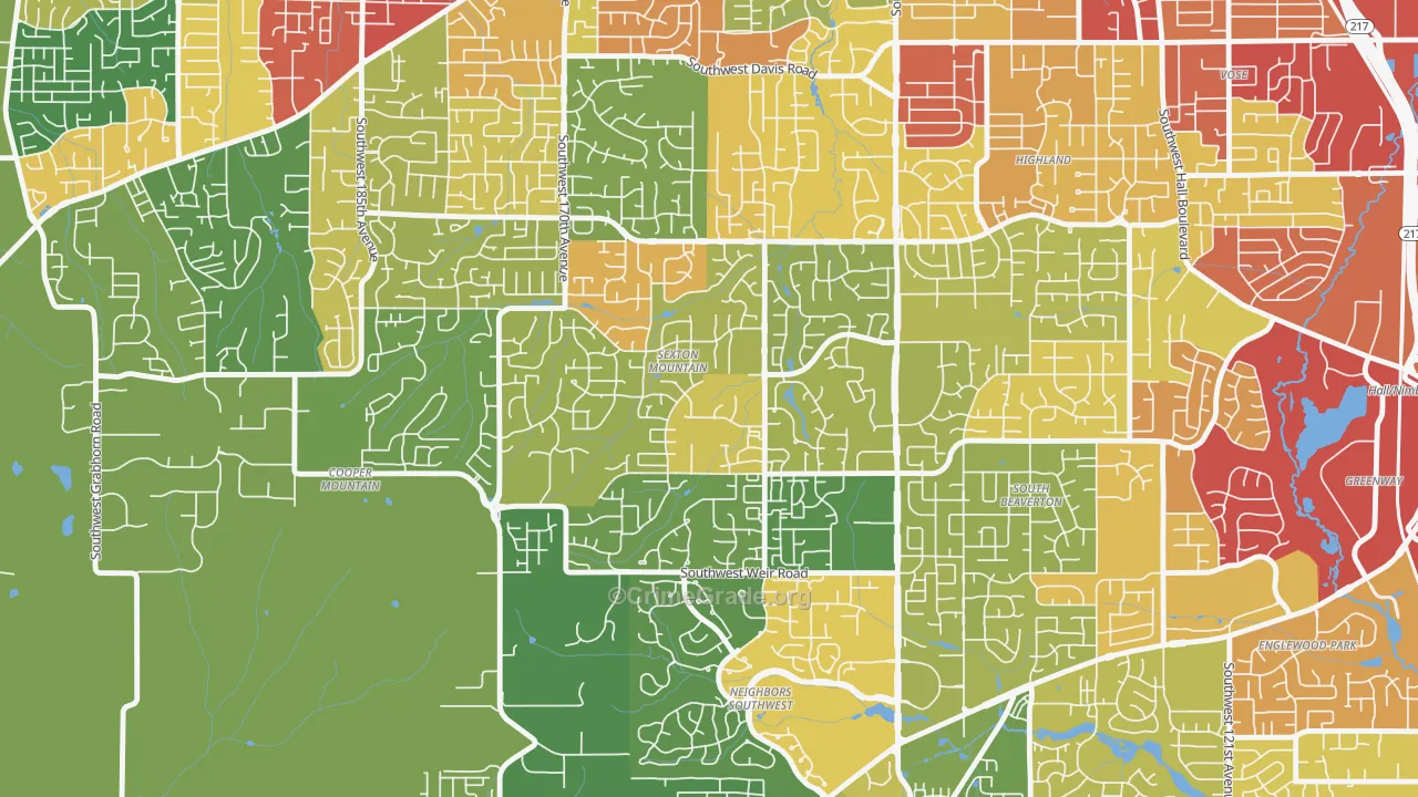 Sexton Mountain, Beaverton, OR Map of Robbery Rates