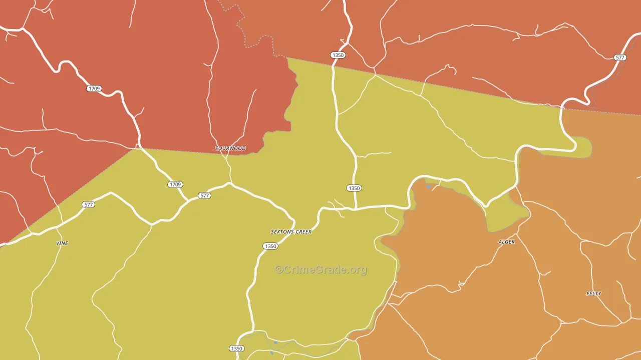 Sextons Creek, KY Map of Robbery Rates