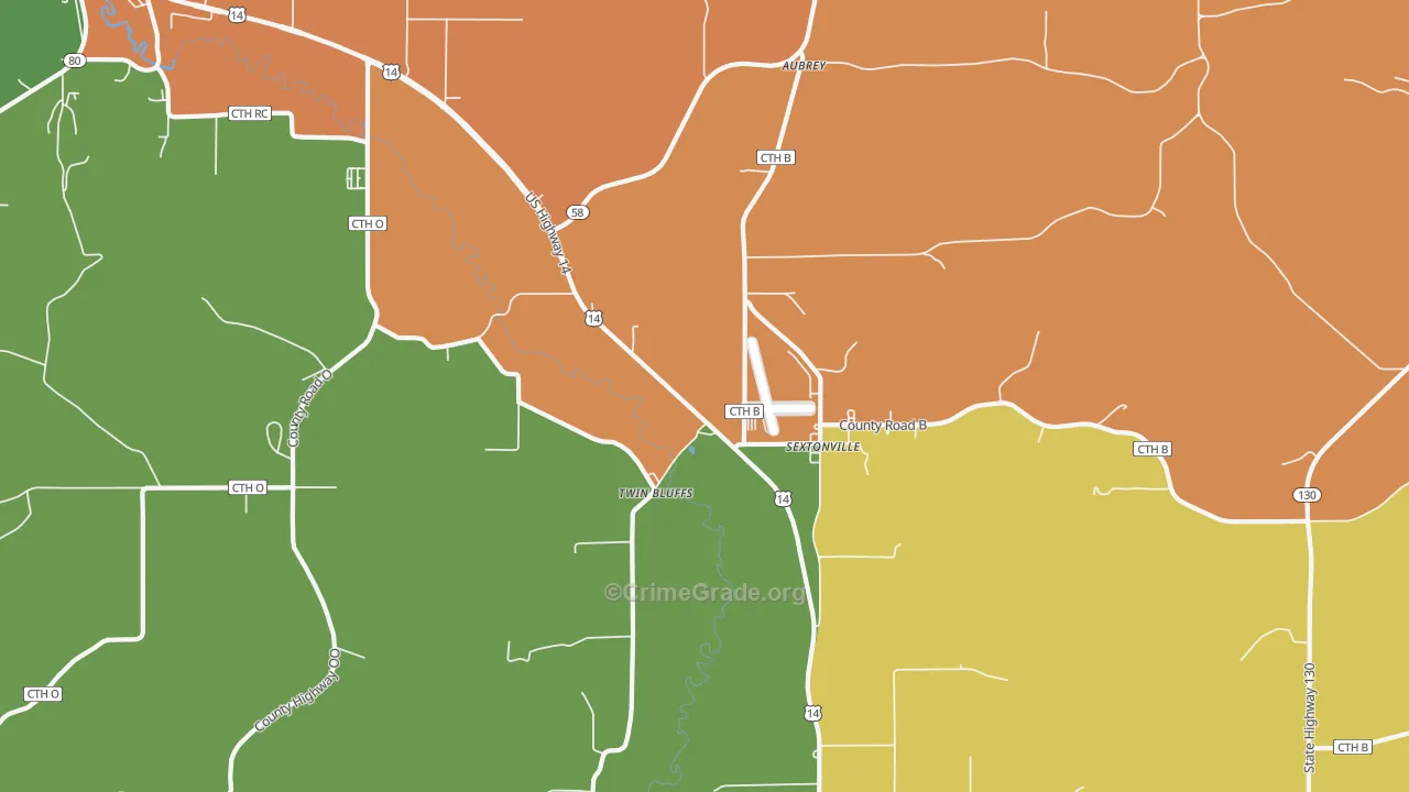 Sextonville, WI Map of Robbery Rates