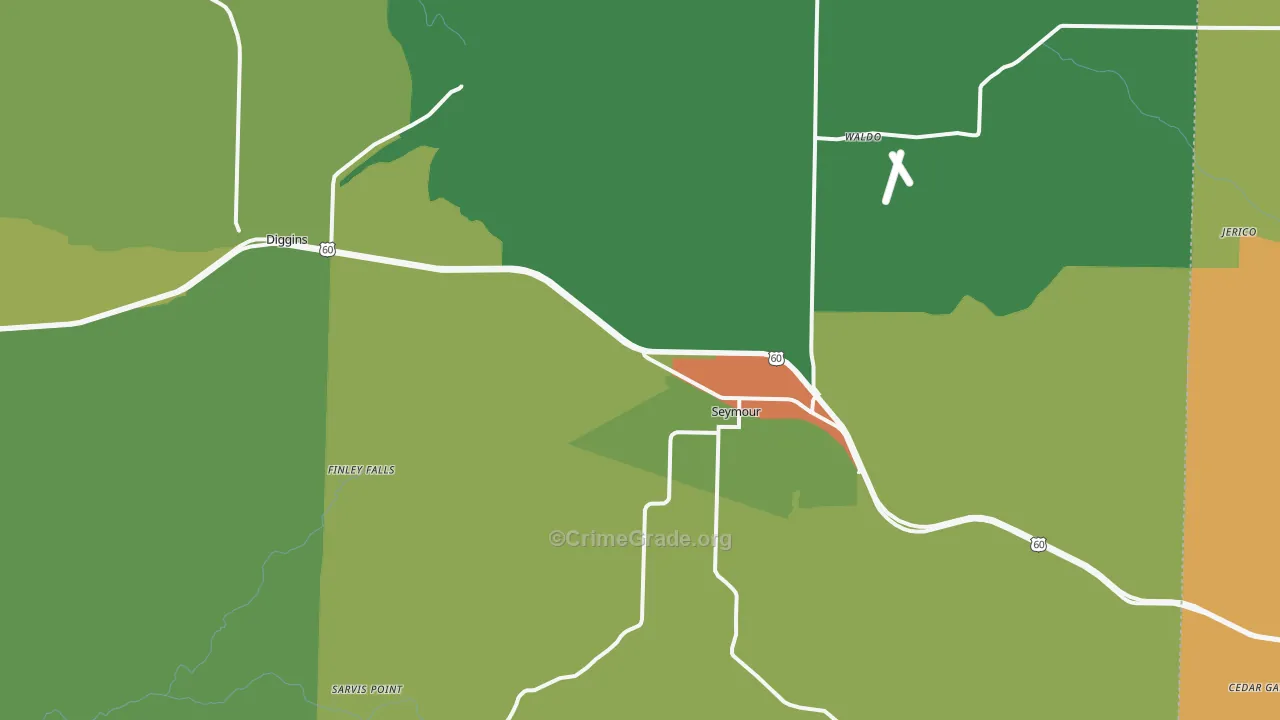 Seymour, MO Map of Robbery Rates