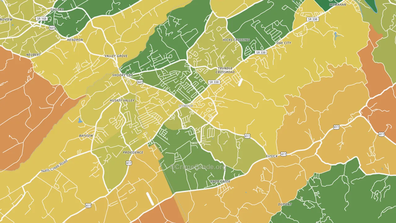 Seymour, TN Map of Robbery Rates
