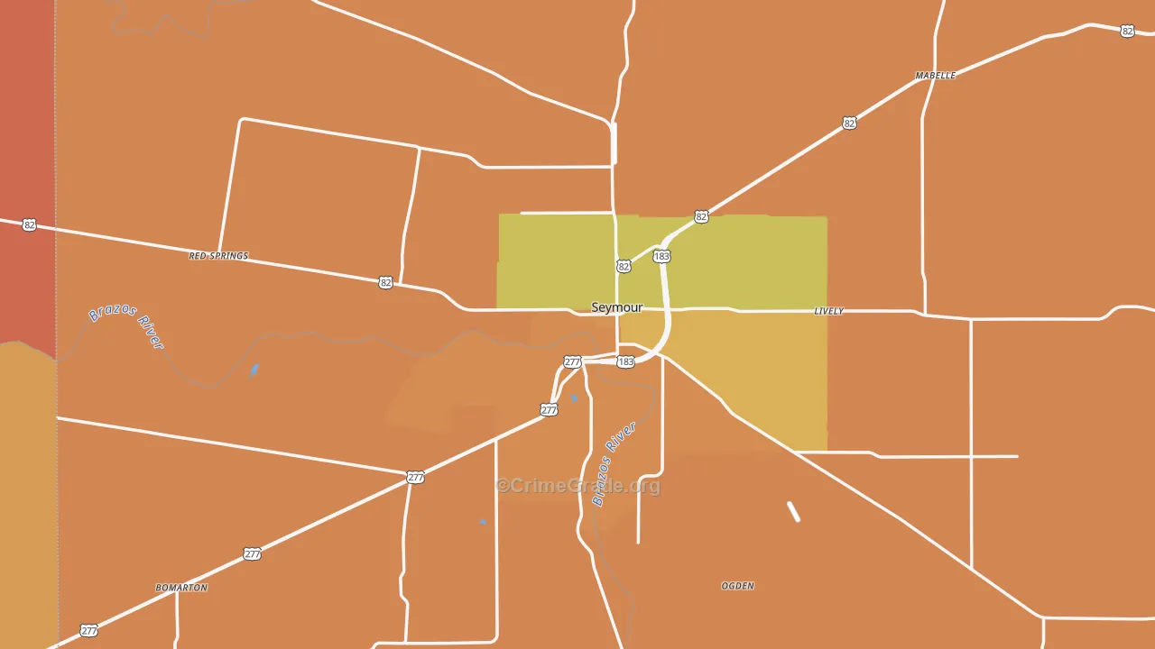 Seymour, TX Map of Robbery Rates