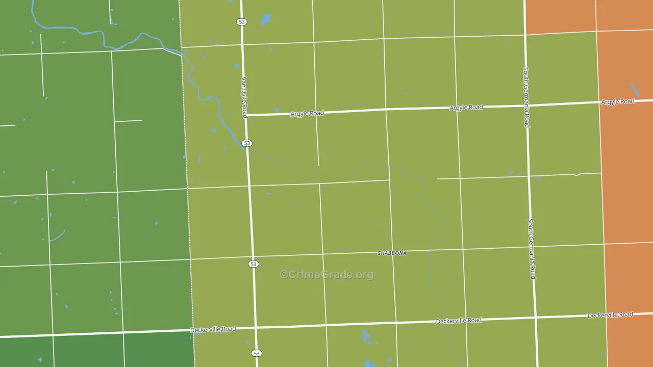 Shabbona, MI Map of Robbery Rates