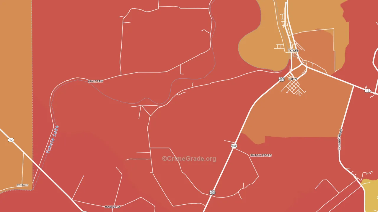 Shackleford, MS Map of Robbery Rates