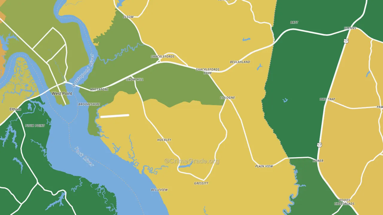 Shacklefords, VA Map of Robbery Rates