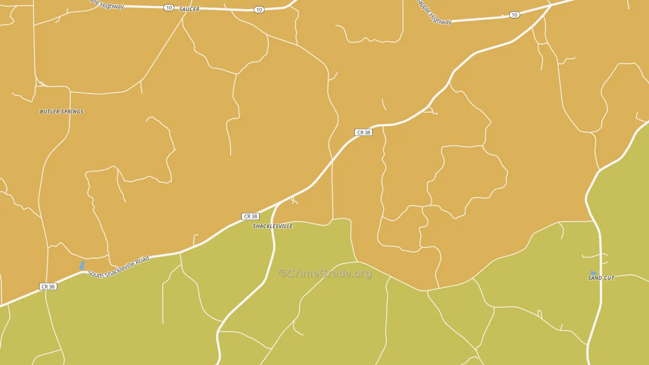 Shacklesville, AL Map of Robbery Rates