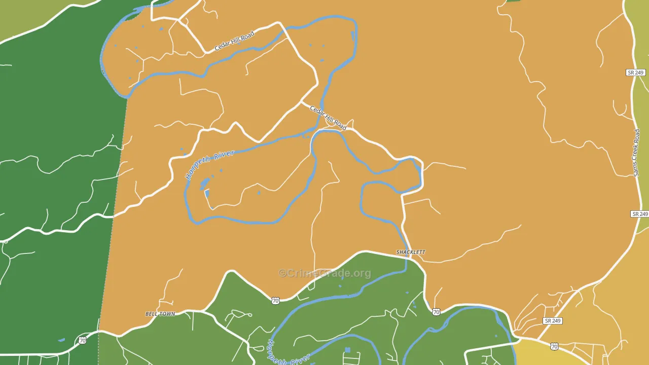 Shacklett, TN Map of Robbery Rates
