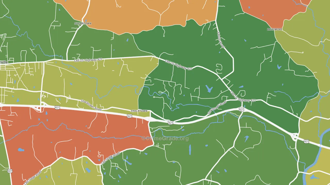 Shacktown, NC Map of Robbery Rates