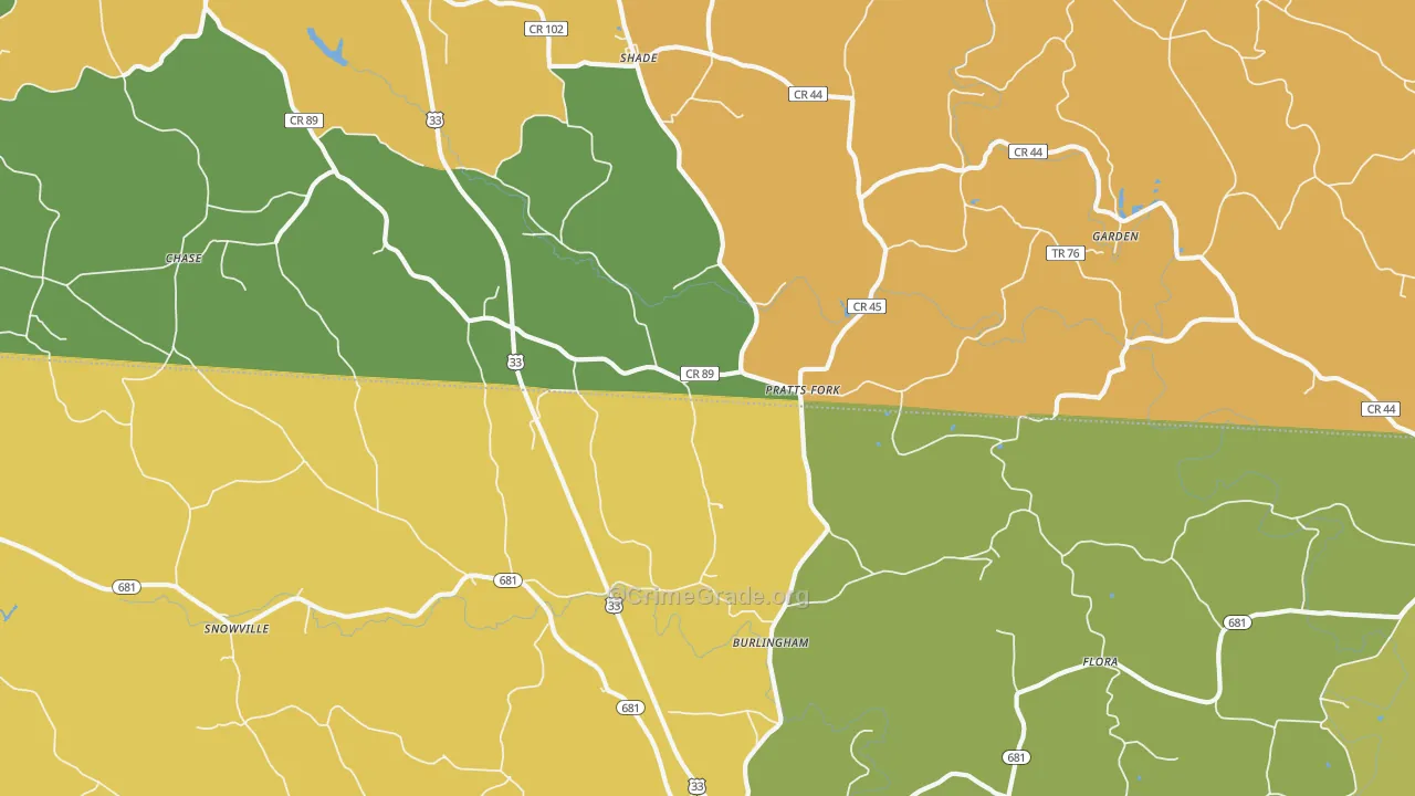 Shade, OH Map of Robbery Rates