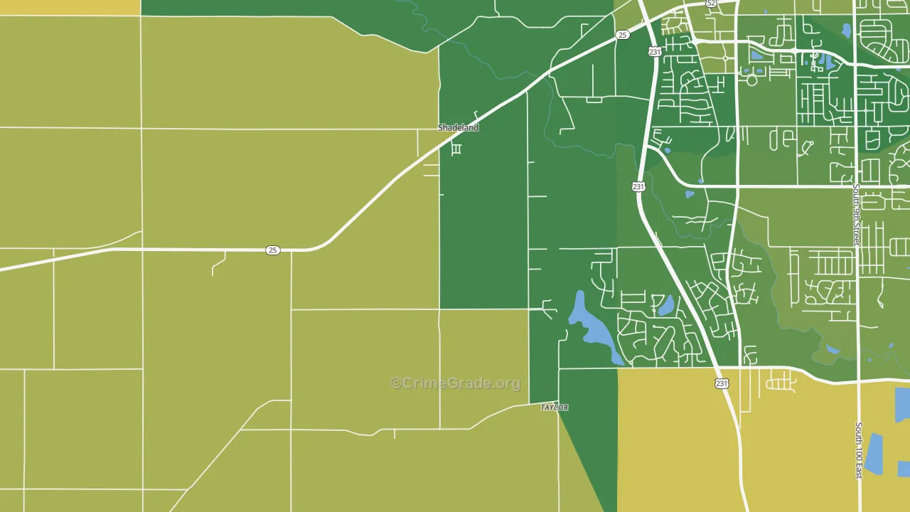Shadeland, IN Map of Robbery Rates