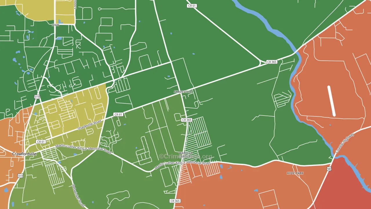 Shadeville, FL Map of Robbery Rates