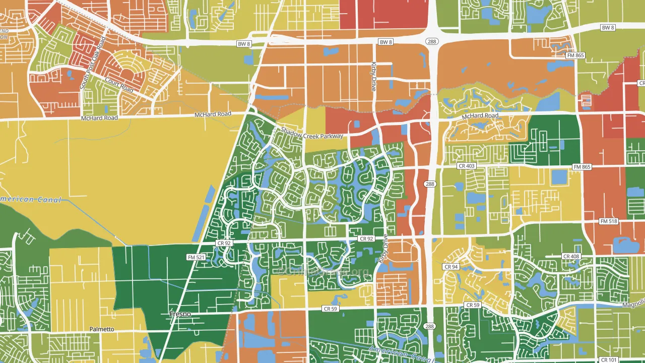 Shadow Creek Ranch, Pearland, TX Map of Robbery Rates