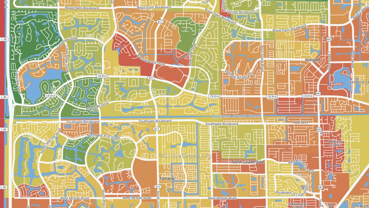 Shadow Wood, Coral Springs, FL Map of Robbery Rates