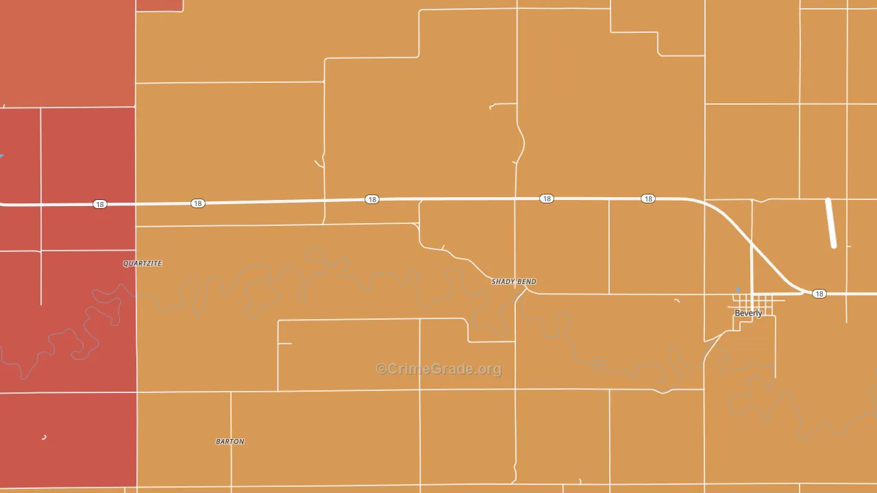 Shady Bend, KS Map of Robbery Rates