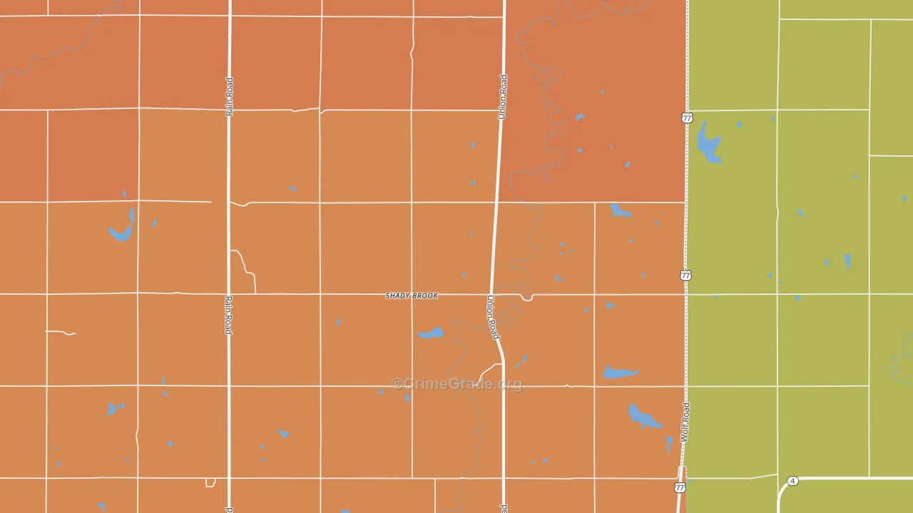 Shady Brook, KS Map of Robbery Rates