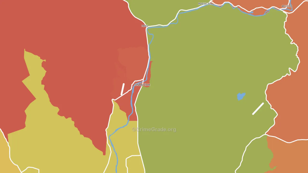 Shady Cove, OR Map of Robbery Rates