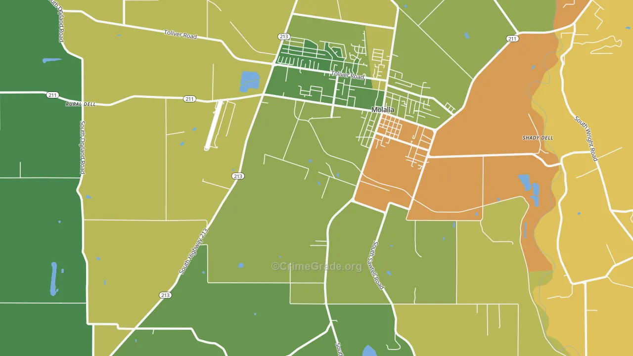 Shady Dell, OR Map of Robbery Rates