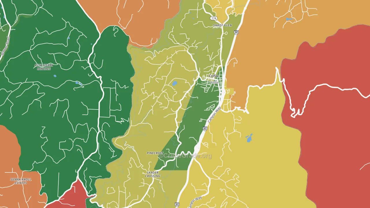 Shady Glen, CA Map of Robbery Rates
